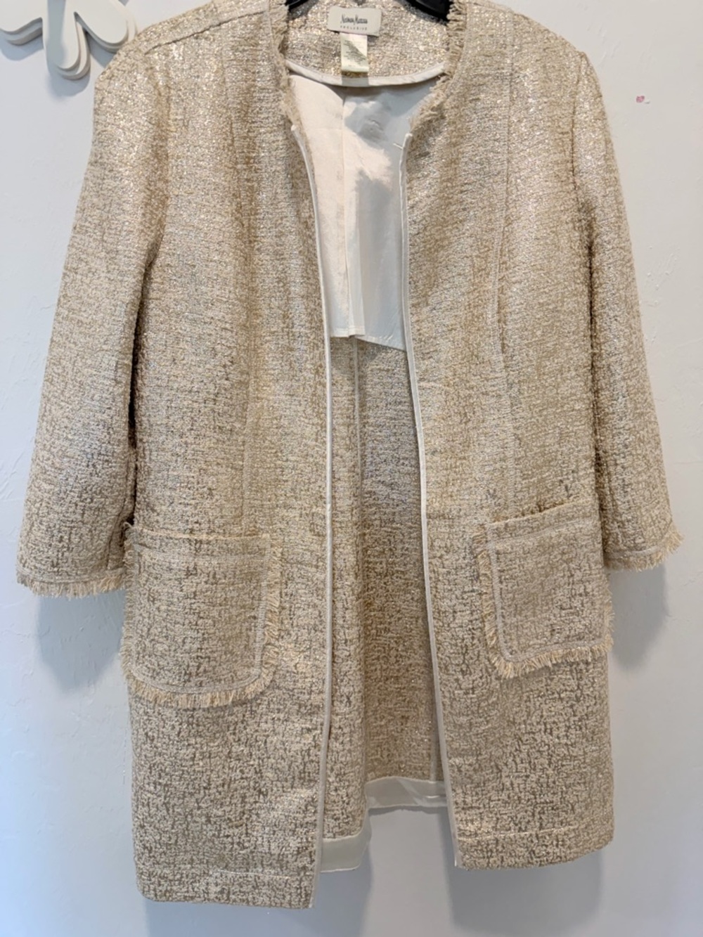 Neiman Marcus Cream Bouclé Open-Front Coat